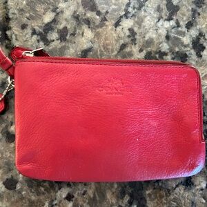 Coach Pebble Leather Small Zip Top Wristlet Red Wallet